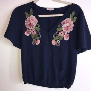 Navy blue floral blouse
